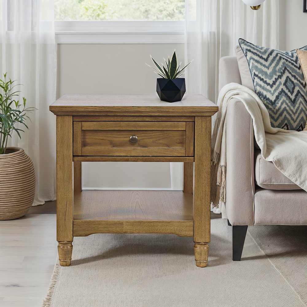 Brentwood Modern Transitional 24" Square End Table with Drawer and Storage Shelf. Picture 2