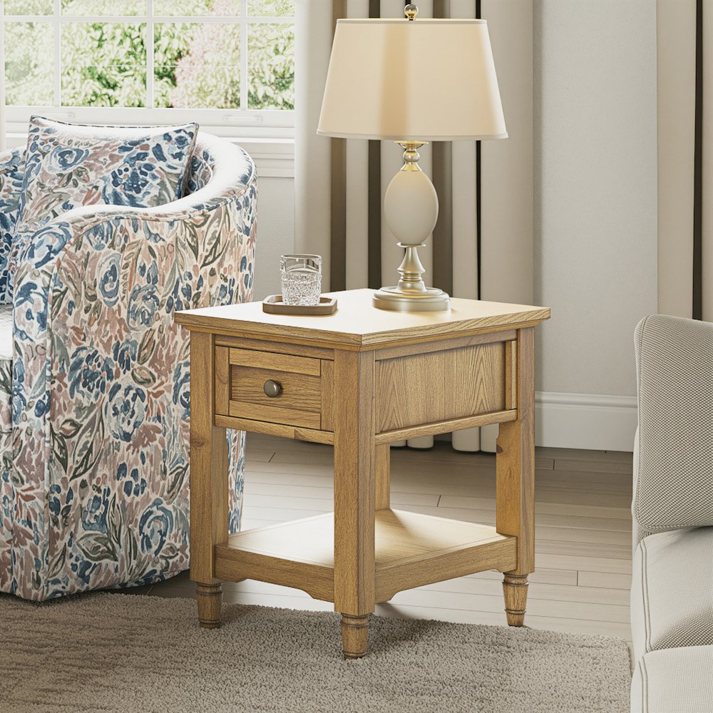 Brentwood Modern Transitional Chairside End Table with Drawer and Storage Shelf. Picture 11