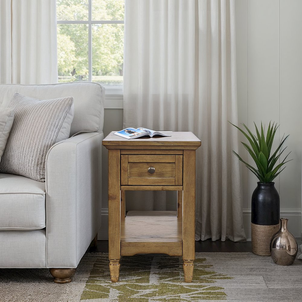 Brentwood Modern Transitional Chairside End Table with Drawer and Storage Shelf. Picture 2