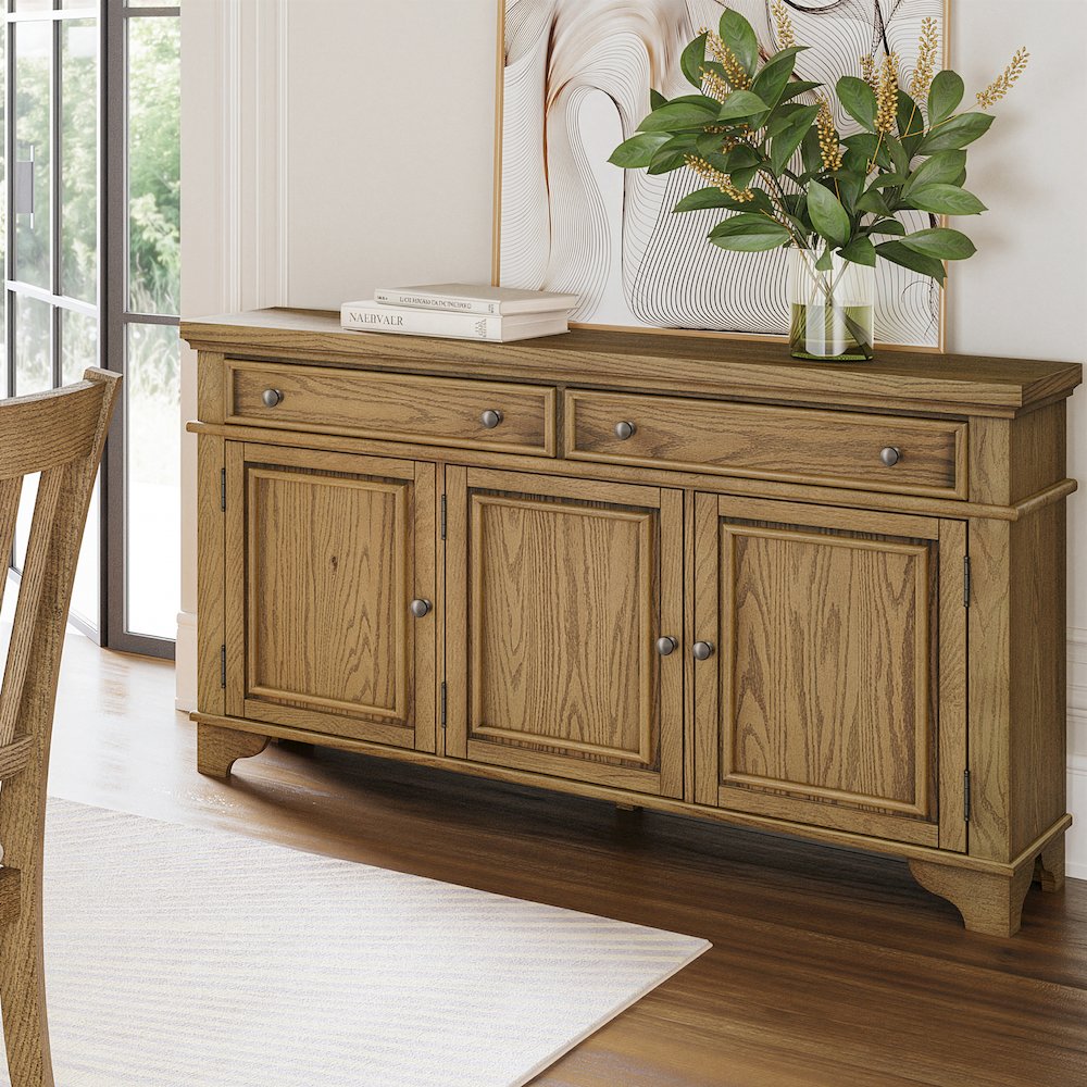 Brentwood 60" Modern Transitional Three Door Sideboard Storage Cabinet. Picture 2