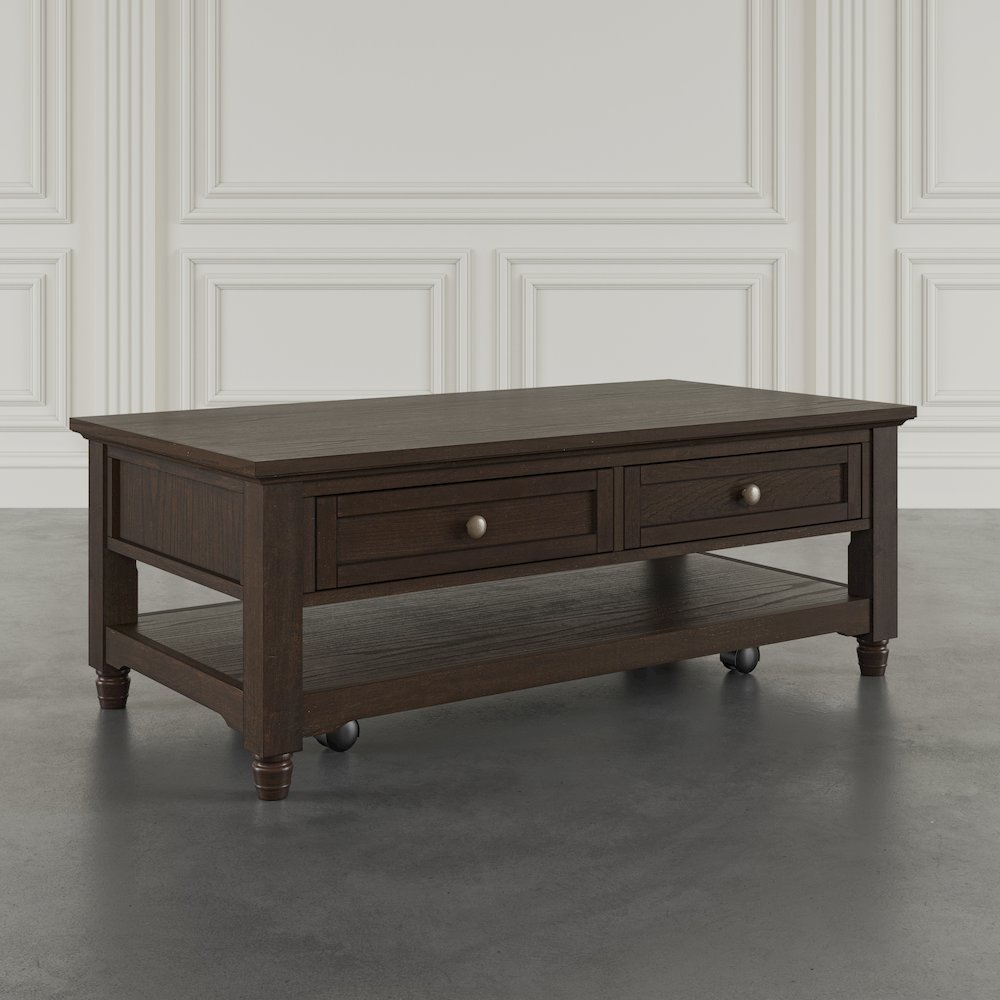 Brentwood Modern Transitional 50" Coffee Table With Storage and Caster Wheels. Picture 7
