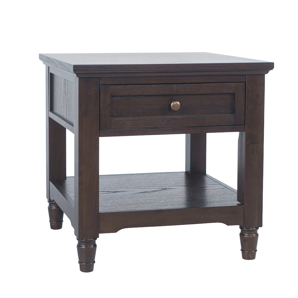 Brentwood Modern Transitional 24" Square End Table with Drawer and Storage Shelf. Picture 3