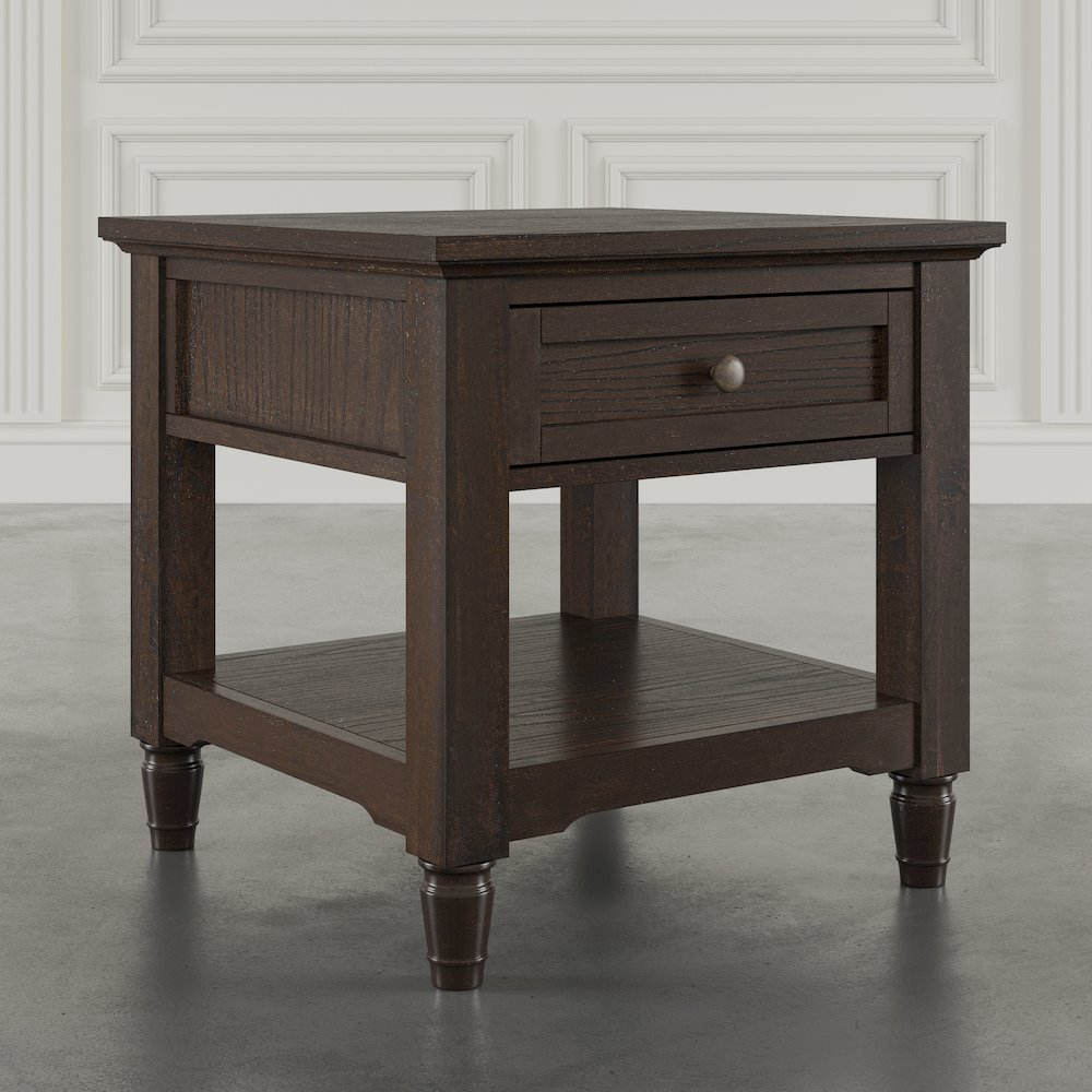 Brentwood Modern Transitional 24" Square End Table with Drawer and Storage Shelf. Picture 8