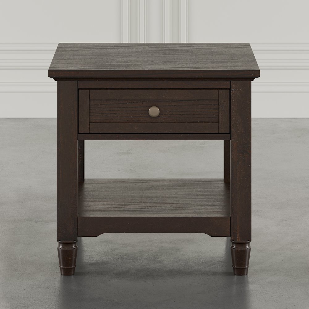 Brentwood Modern Transitional 24" Square End Table with Drawer and Storage Shelf. Picture 7