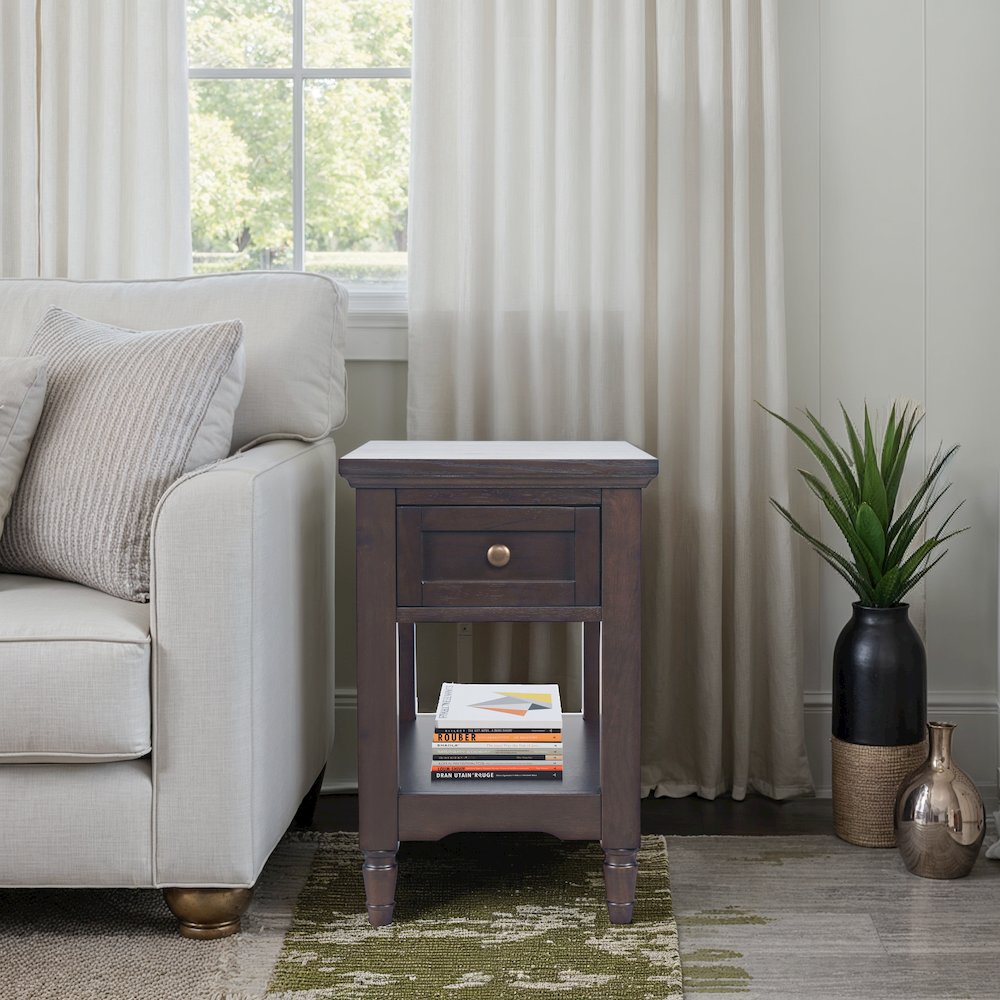 Brentwood Modern Transitional Chairside End Table with Drawer and Storage Shelf. Picture 2
