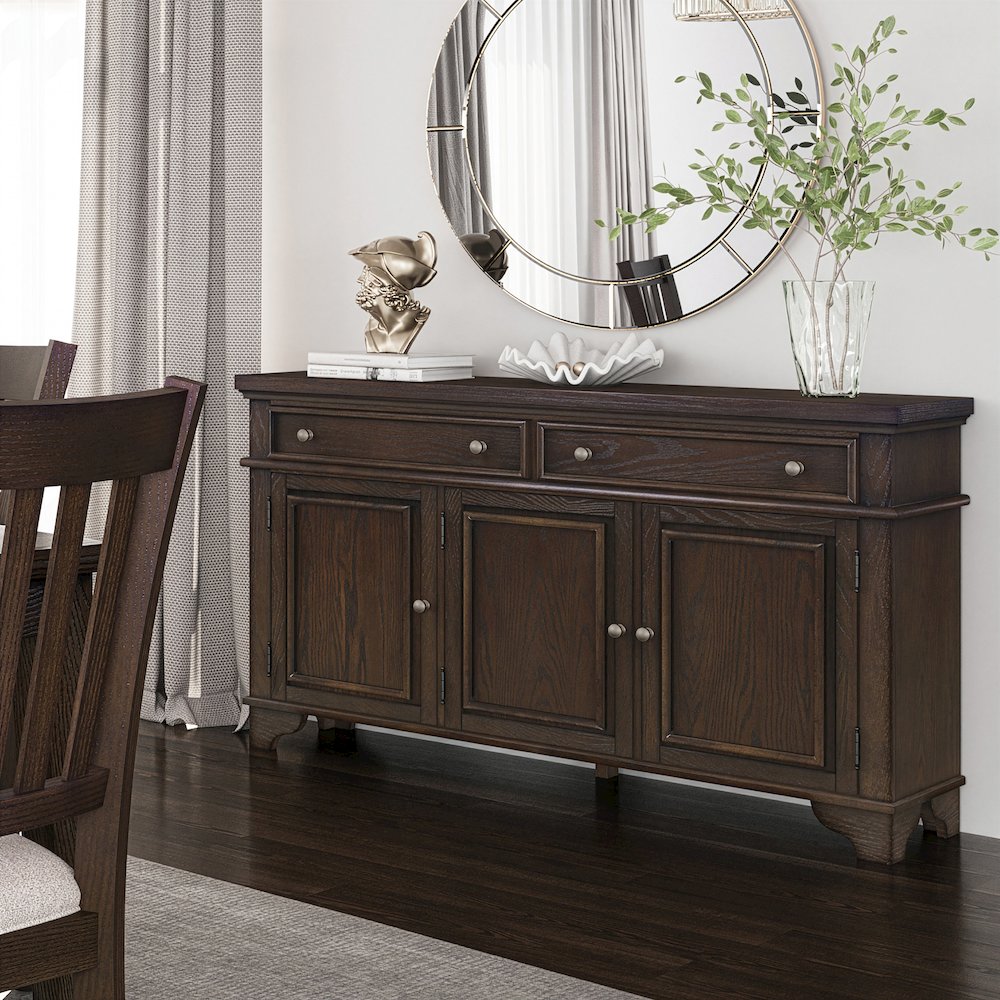 Brentwood 60" Modern Transitional Three Door Sideboard Storage Cabinet. Picture 2