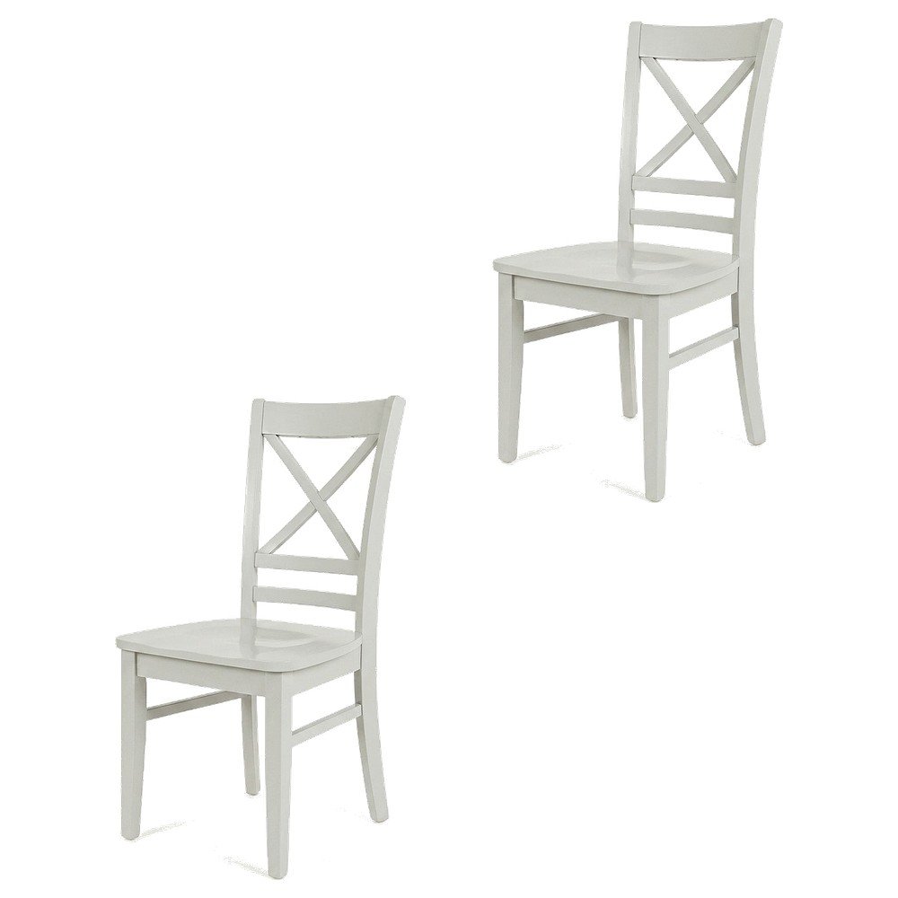 Solid Acacia Wood Cross-Back Dining Chairs, Grey, Set of 2. Picture 1