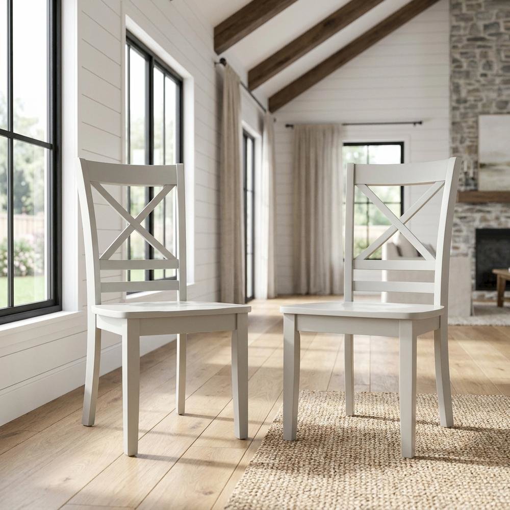 Solid Acacia Wood Cross-Back Dining Chairs, Grey, Set of 2. Picture 3