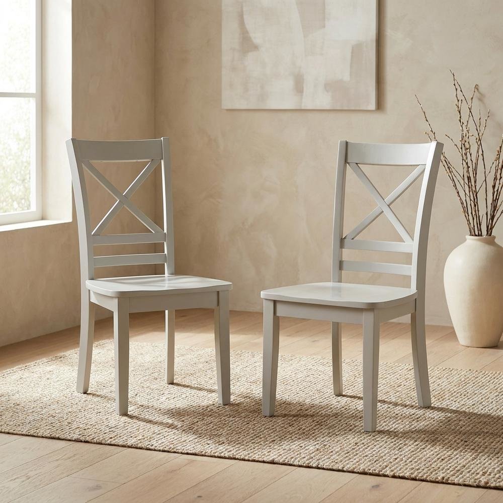 Solid Acacia Wood Cross-Back Dining Chairs, Grey, Set of 2. Picture 4