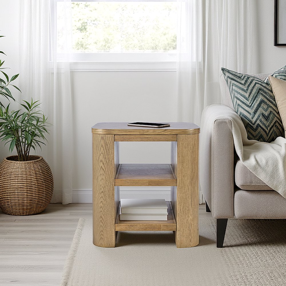 Janzen Contemporary Modern End Table with Open Storage and Rounded Corners. Picture 2
