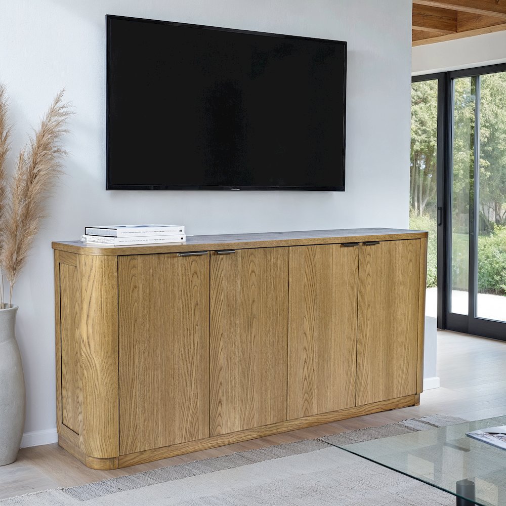 68" Minimalist Modern Curved Storage Console TV Cabinet with Adjustable Shelves. Picture 7