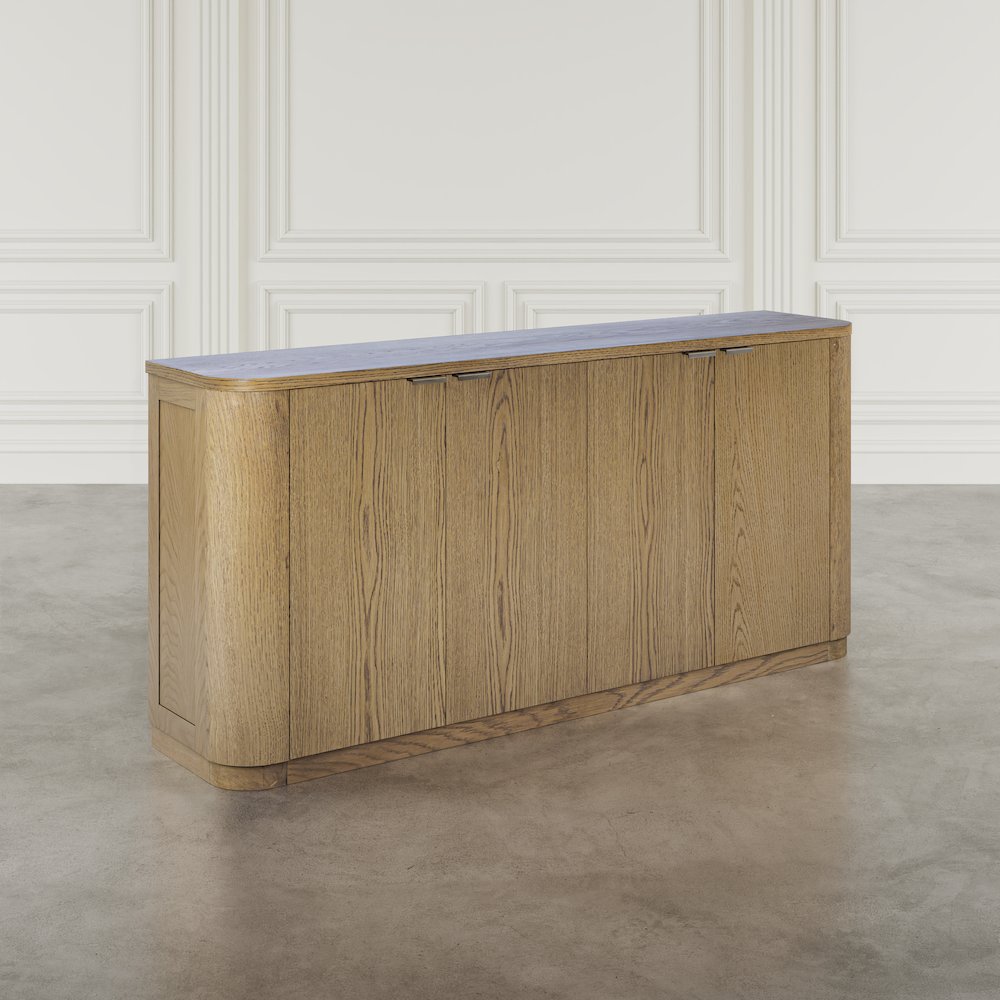 68" Minimalist Modern Curved Storage Console TV Cabinet with Adjustable Shelves. Picture 8