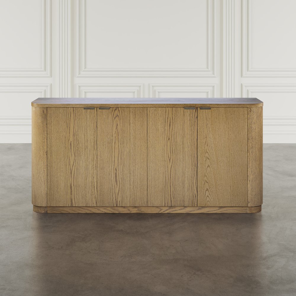 68" Minimalist Modern Curved Storage Console TV Cabinet with Adjustable Shelves. Picture 9