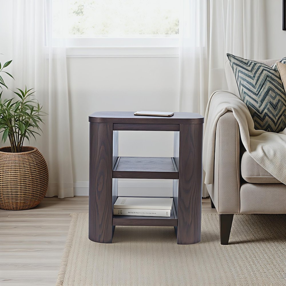 Janzen Contemporary Modern End Table with Open Storage and Rounded Corners. Picture 2