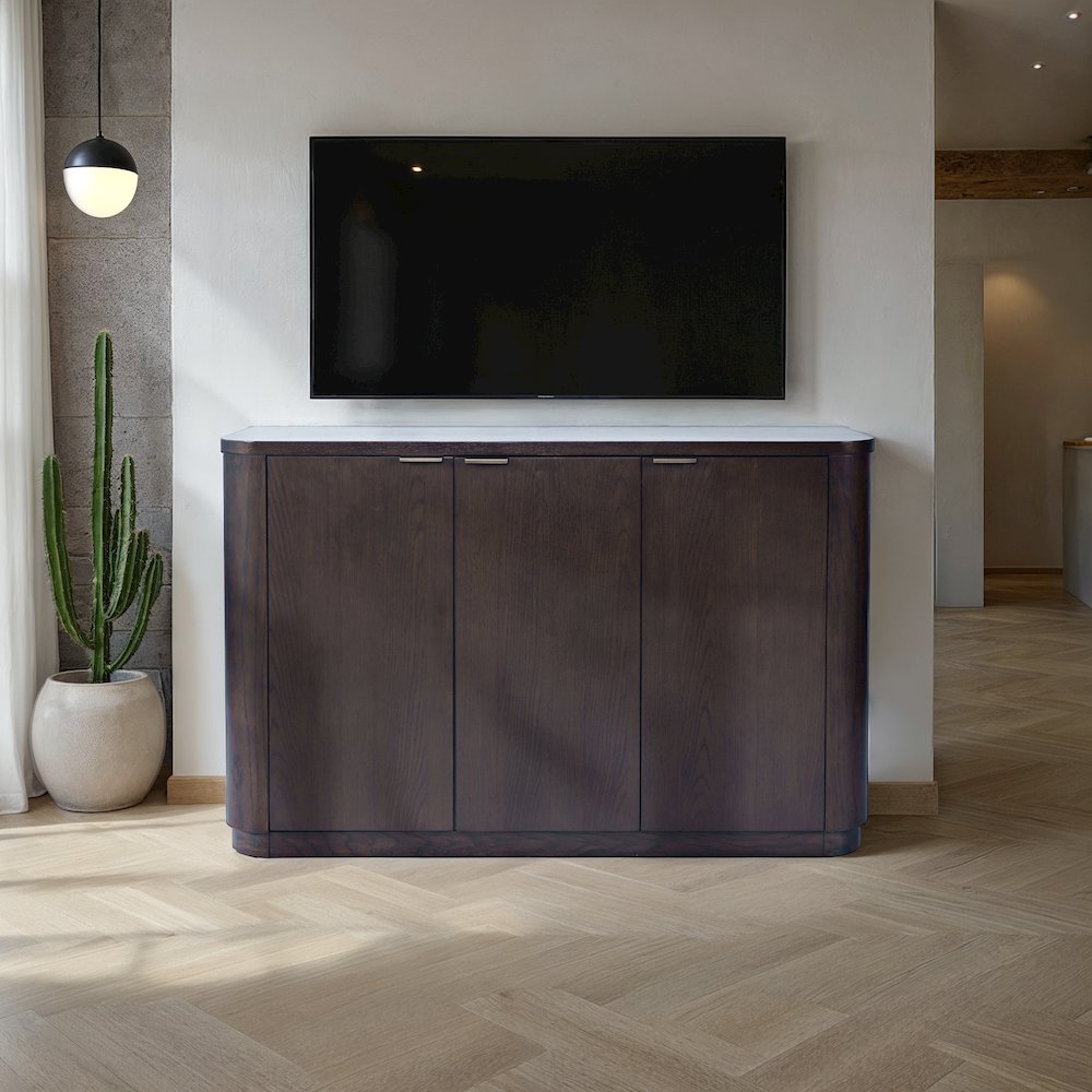 50" Minimalist Modern Curved Storage Console TV Cabinet with Adjustable Shelves. Picture 8