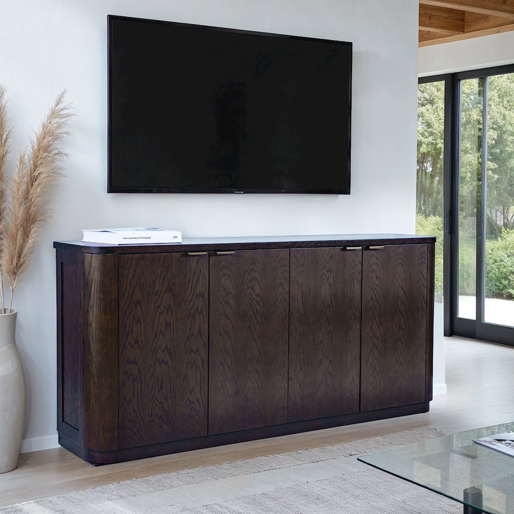 68" Minimalist Modern Curved Storage Console TV Cabinet with Adjustable Shelves. Picture 7