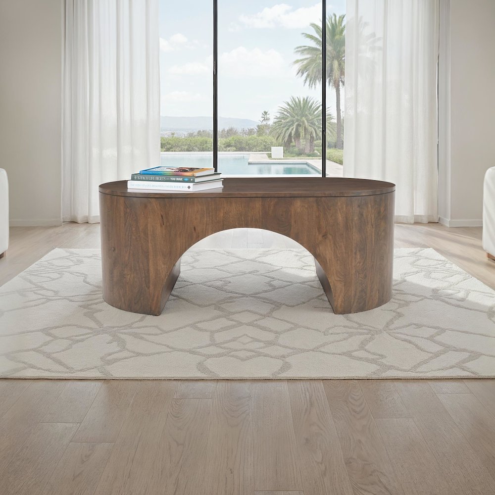 Luna 48" Modern Architectural Pedestal Curved Coffee Table. Picture 7