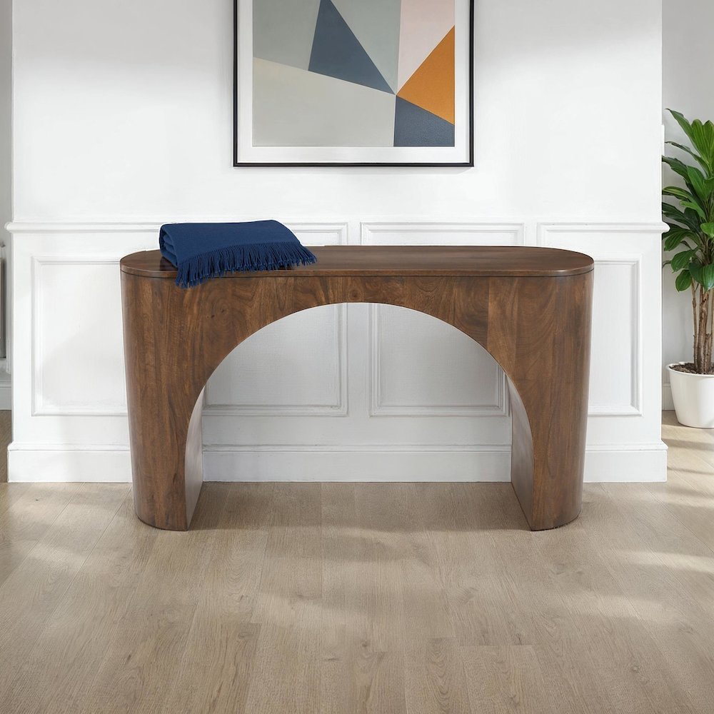 Luna Modern Architectural Pedestal Curved Console Sofa Table. Picture 7