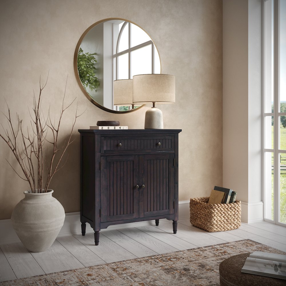 32" Slat Panel Door Accent Cabinet -Transitional Storage with Adjustable Shelves. Picture 9