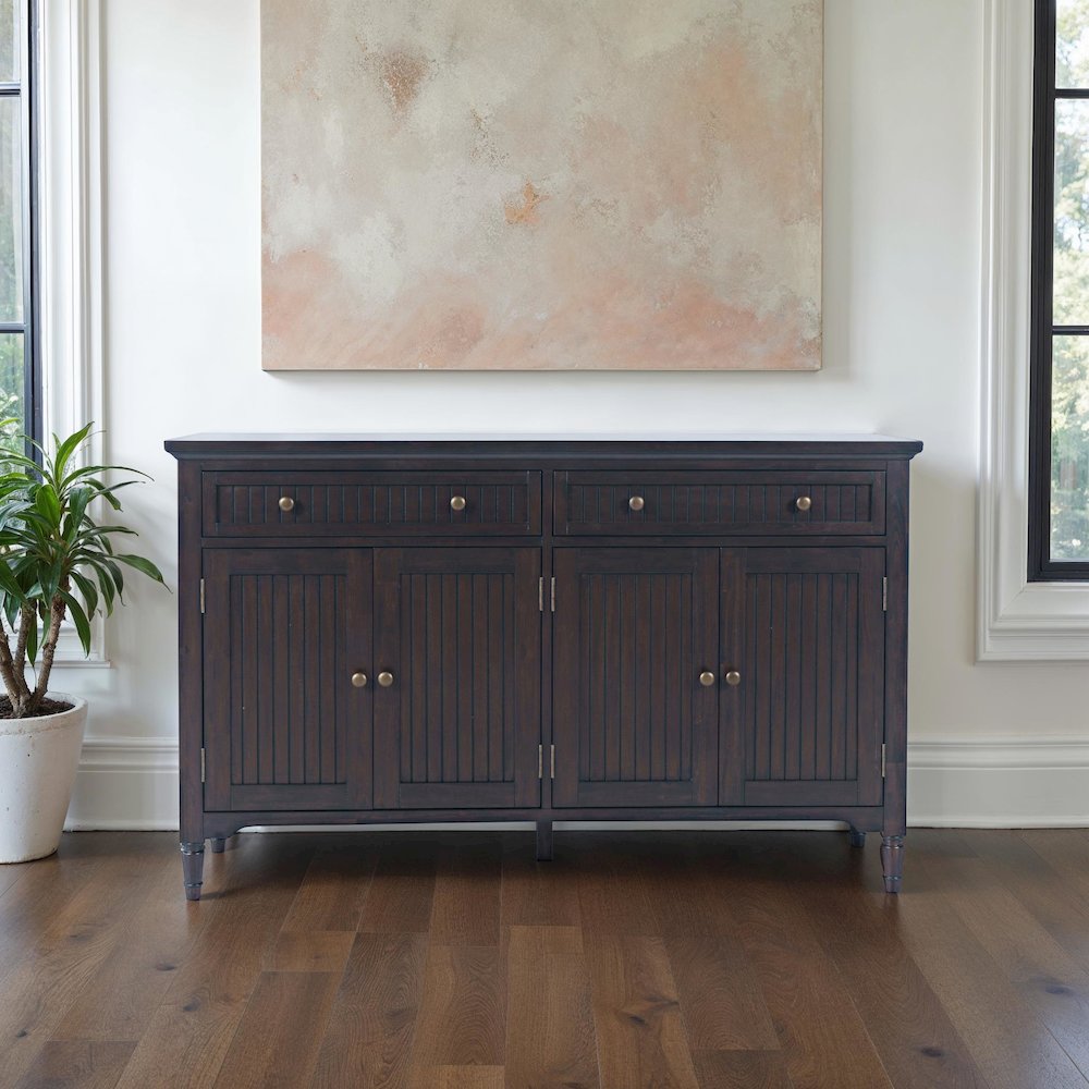 58" Slat Panel Door Sideboard Cabinet - Transitional Storage, Adjustable Shelves. Picture 8