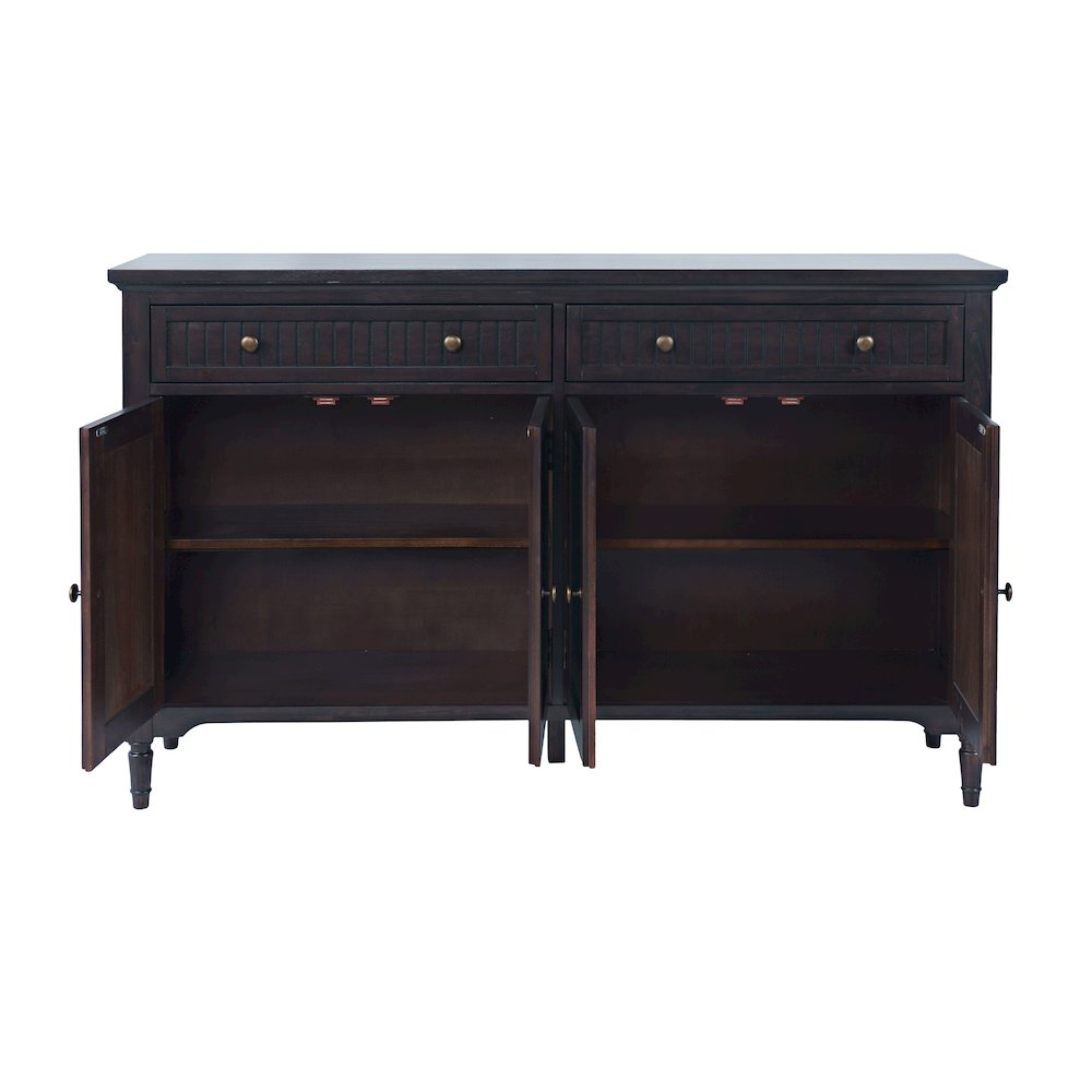 58" Slat Panel Door Sideboard Cabinet - Transitional Storage, Adjustable Shelves. Picture 4