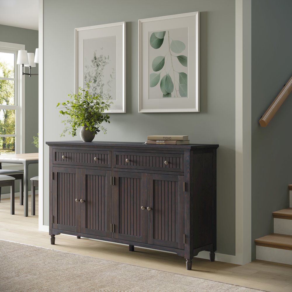 58" Slat Panel Door Sideboard Cabinet - Transitional Storage, Adjustable Shelves. Picture 7