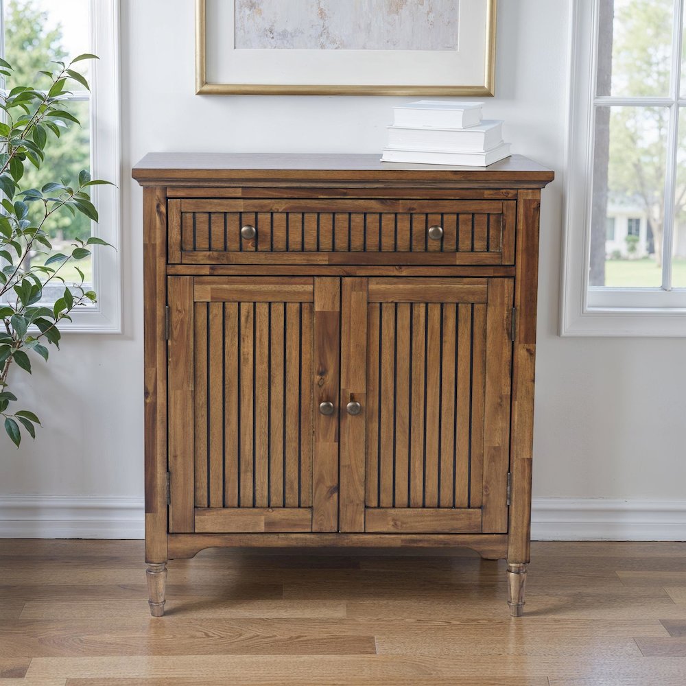32" Slat Panel Door Accent Cabinet -Transitional Storage with Adjustable Shelves. Picture 9
