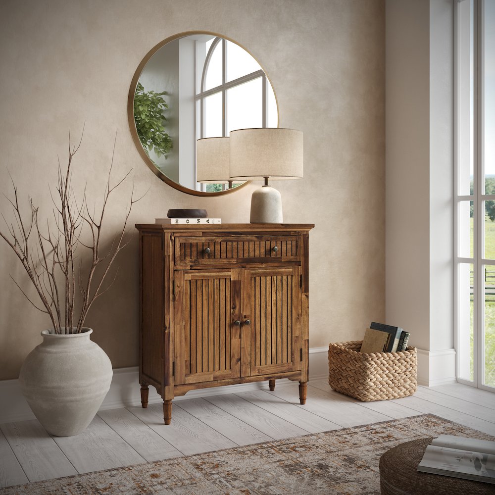 32" Slat Panel Door Accent Cabinet -Transitional Storage with Adjustable Shelves. Picture 8
