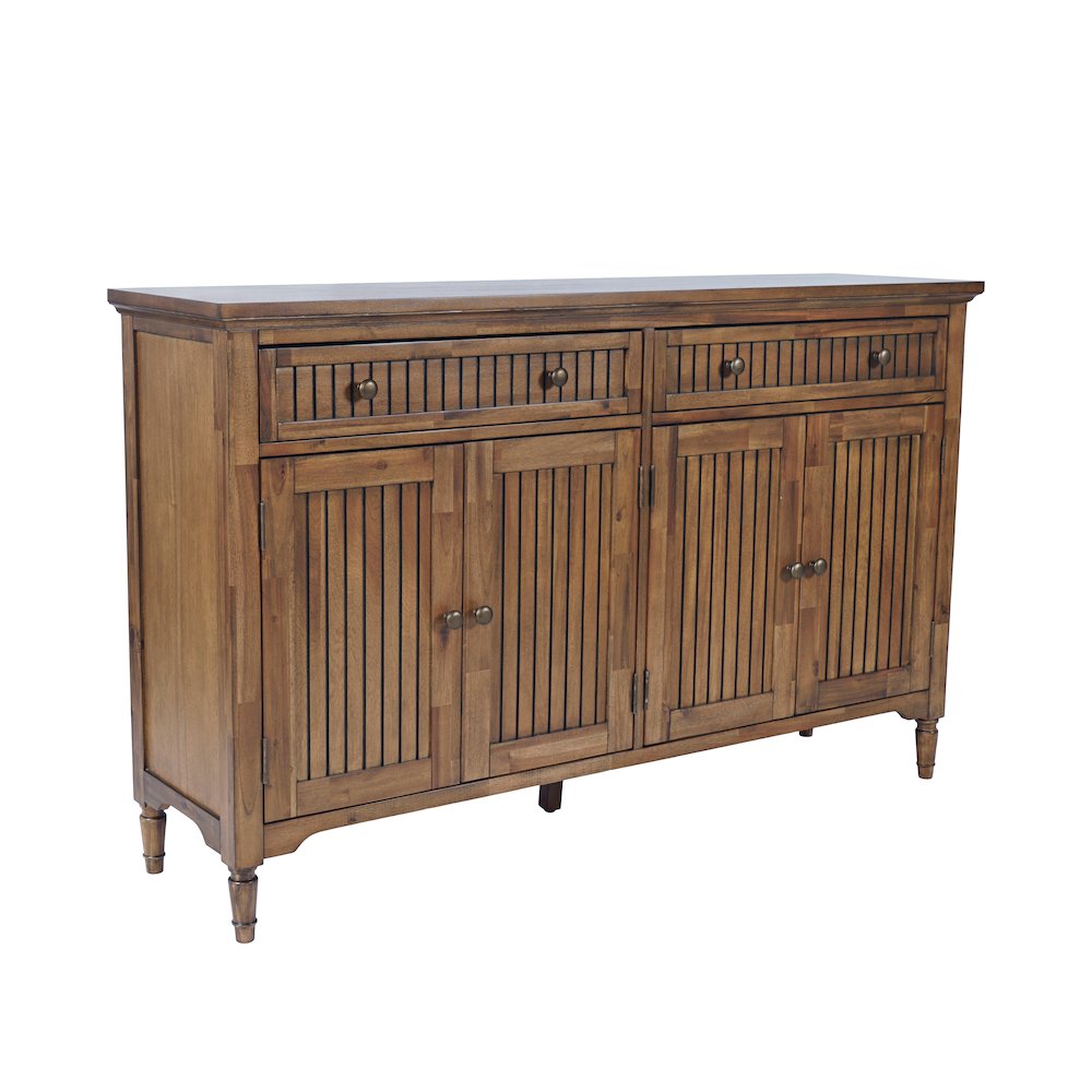 58" Slat Panel Door Sideboard Cabinet - Transitional Storage, Adjustable Shelves. Picture 2