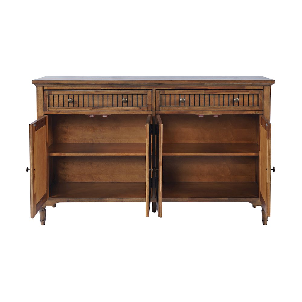 58" Slat Panel Door Sideboard Cabinet - Transitional Storage, Adjustable Shelves. Picture 4