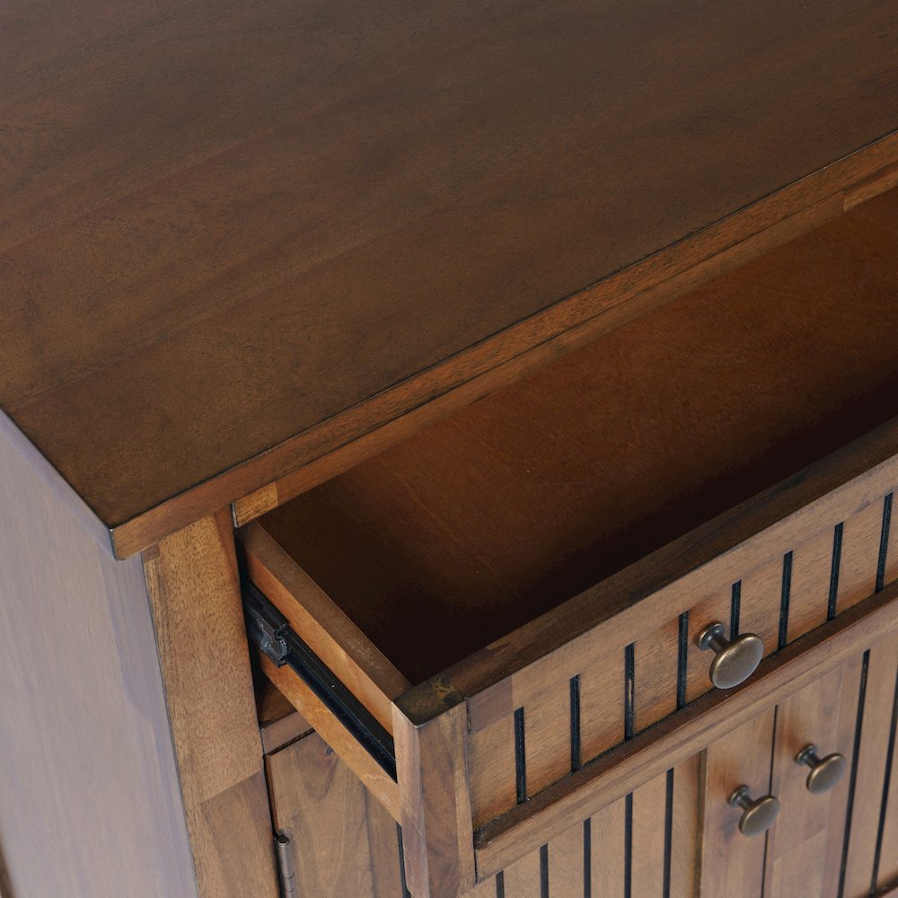58" Slat Panel Door Sideboard Cabinet - Transitional Storage, Adjustable Shelves. Picture 3