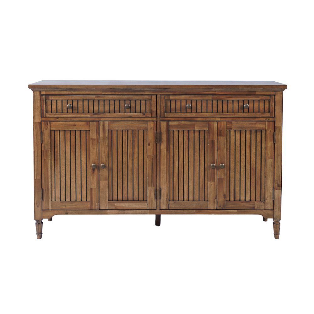 58" Slat Panel Door Sideboard Cabinet - Transitional Storage, Adjustable Shelves. Picture 1