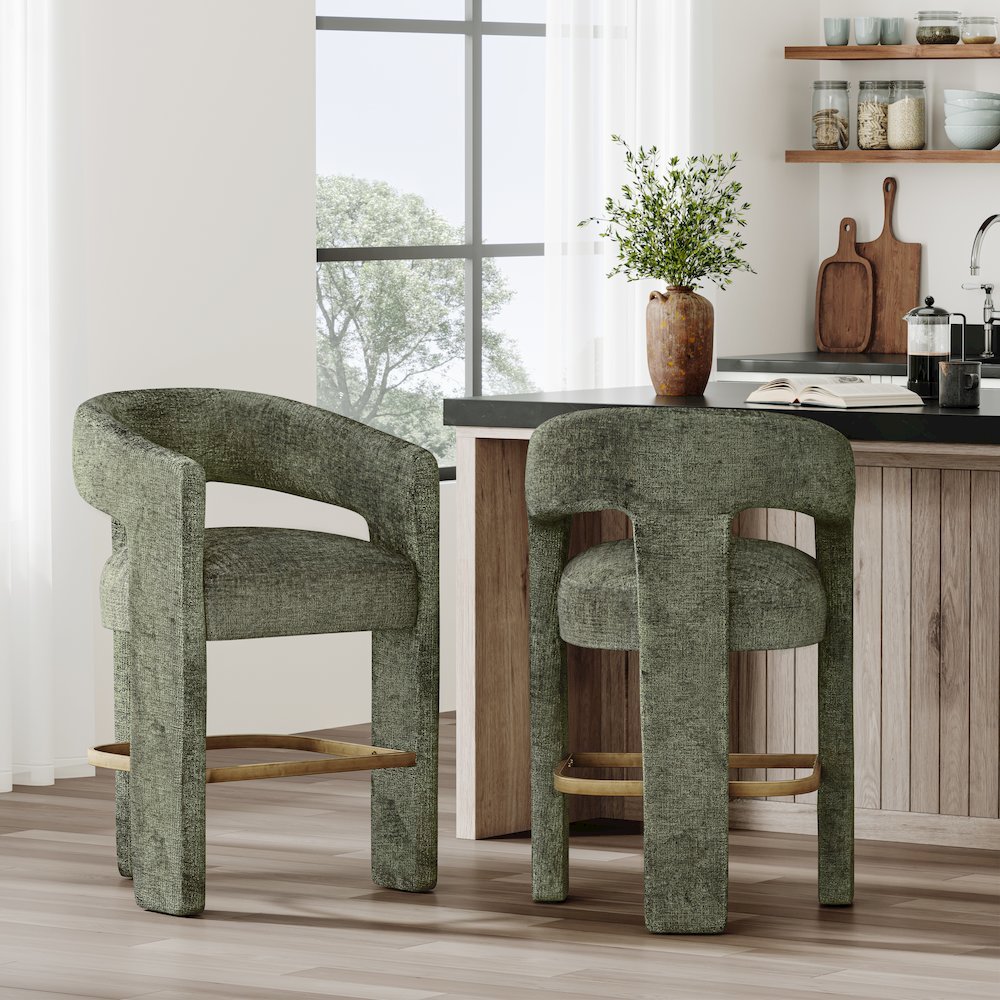 Gwen Modern Luxury Jacquard Fabric Upholstered Sculpture Counter Stool. Picture 2