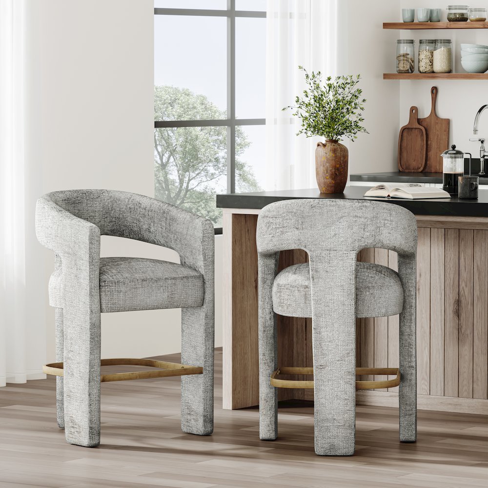 Gwen Modern Luxury Jacquard Fabric Upholstered Sculpture Counter Stool. Picture 2