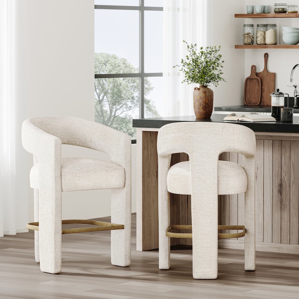 Gwen Modern Luxury Jacquard Fabric Upholstered Sculpture Counter Stool. Picture 2