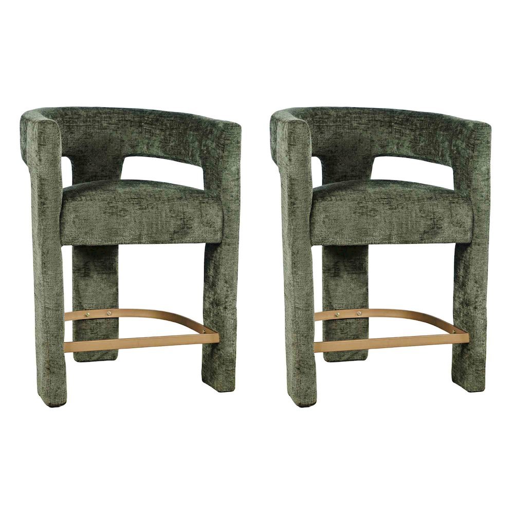 Gwen Modern Luxury Jacquard Fabric Sculpture Counter Stool - Set of 2. Picture 1