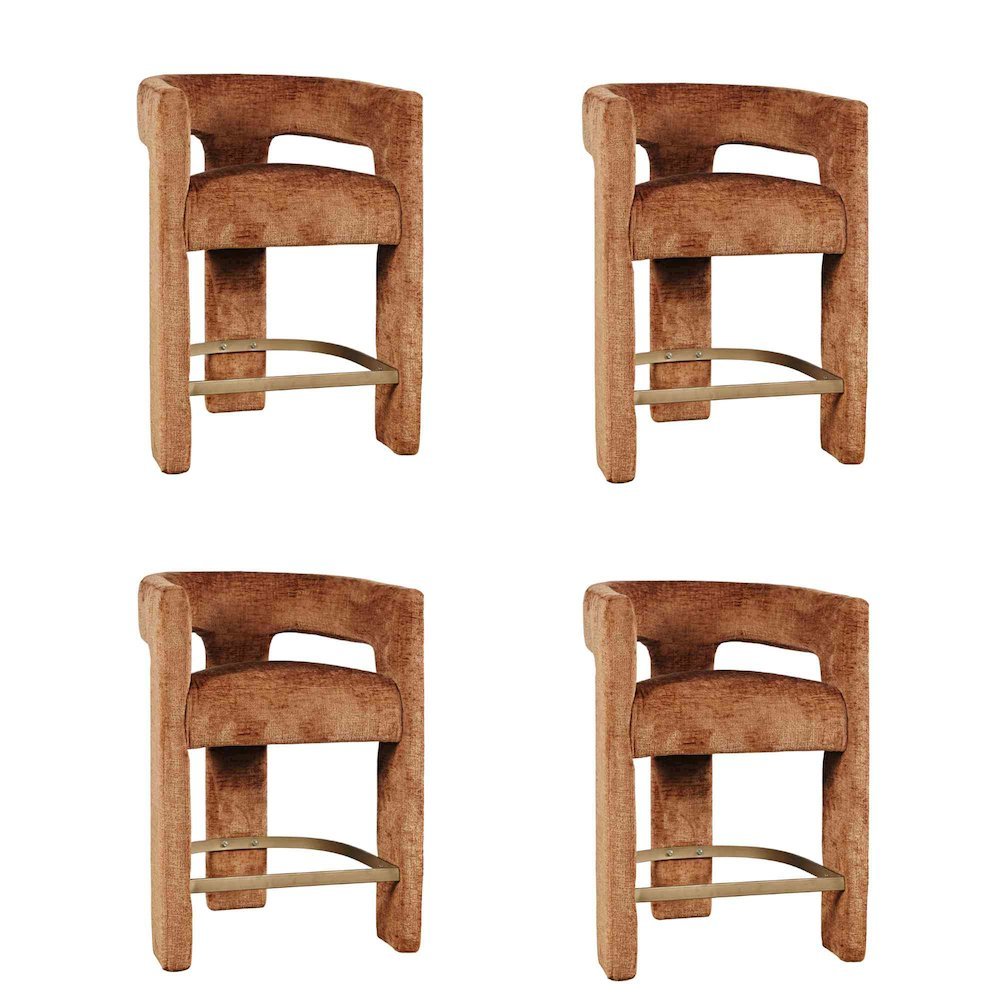Gwen Modern Luxury Jacquard Fabric Sculpture Counter Stool - Set of 4. Picture 1