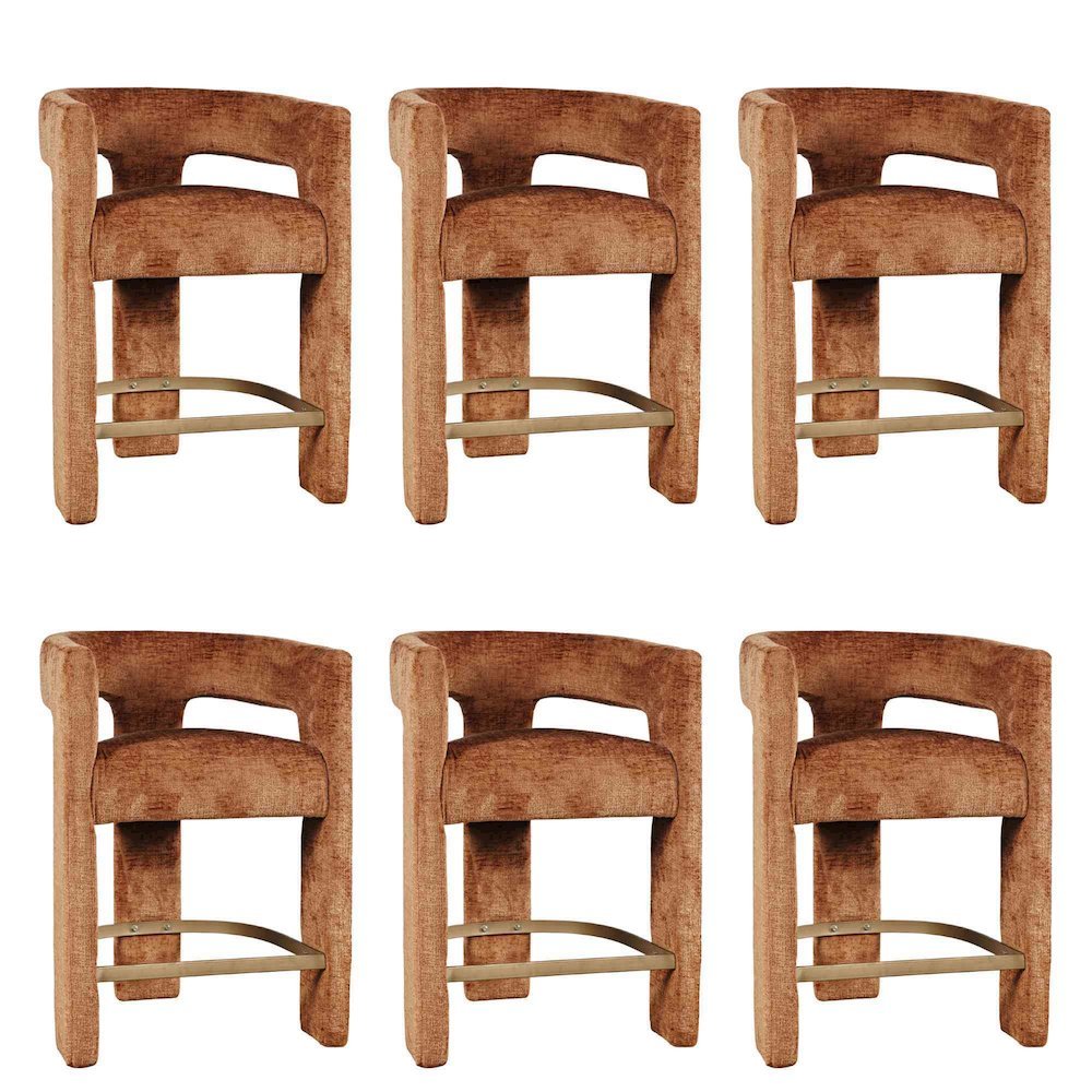 Gwen Modern Luxury Jacquard Fabric Sculpture Counter Stool - Set of 6. Picture 1