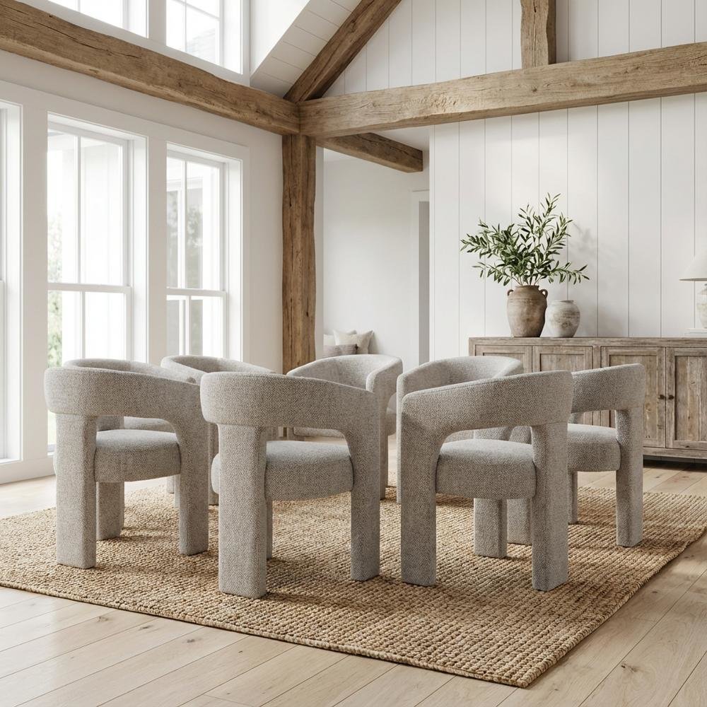 Gwen Modern Luxury Jacquard Fabric Sculpture Armchair - Set of 6. Picture 2