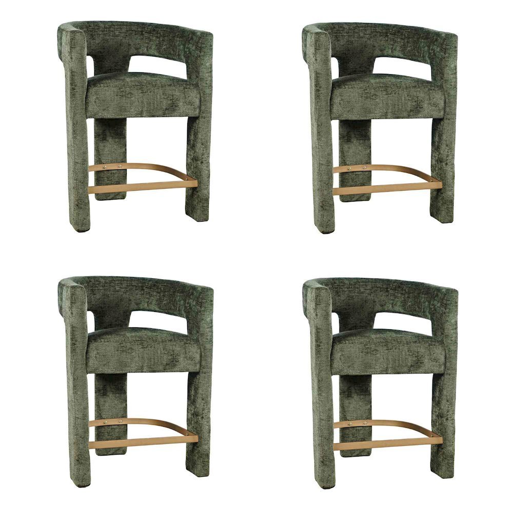 Modern Upholstered Counter Stool, Iron Frame, Forest, Set of 4. Picture 1