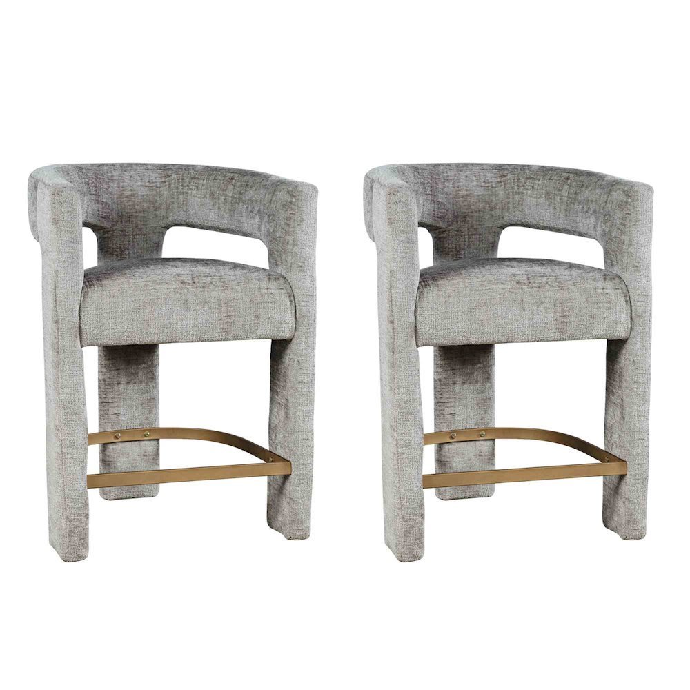 Modern Upholstered Counter Stool, Iron Frame, Grey, Set of 2. Picture 1