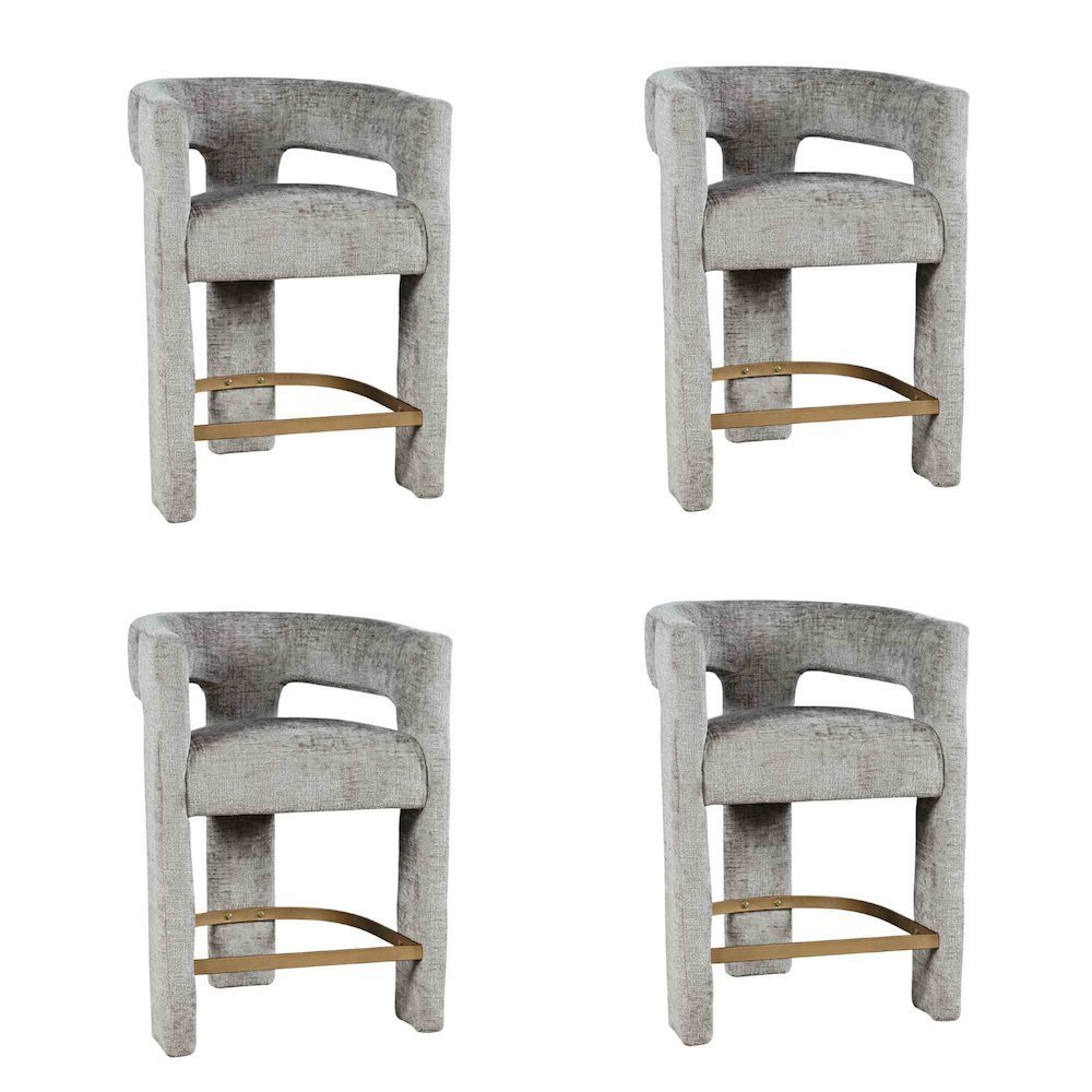 Modern Upholstered Counter Stool, Iron Frame, Grey, Set of 4. Picture 1