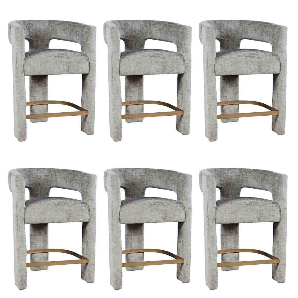 Modern Upholstered Counter Stool, Iron Frame, Grey, Set of 6. Picture 1