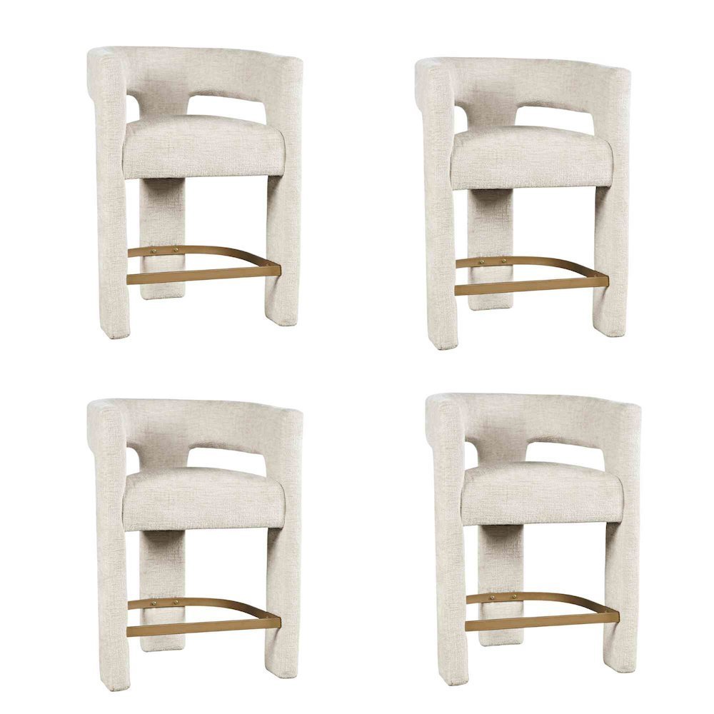 Modern Upholstered Counter Stool, Iron Frame, Natural, Set of 4. Picture 1