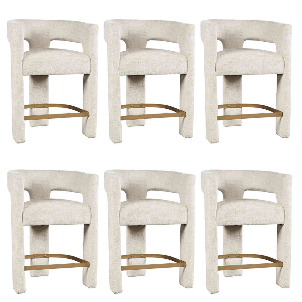 Modern Upholstered Counter Stool, Iron Frame, Natural, Set of 6. Picture 1