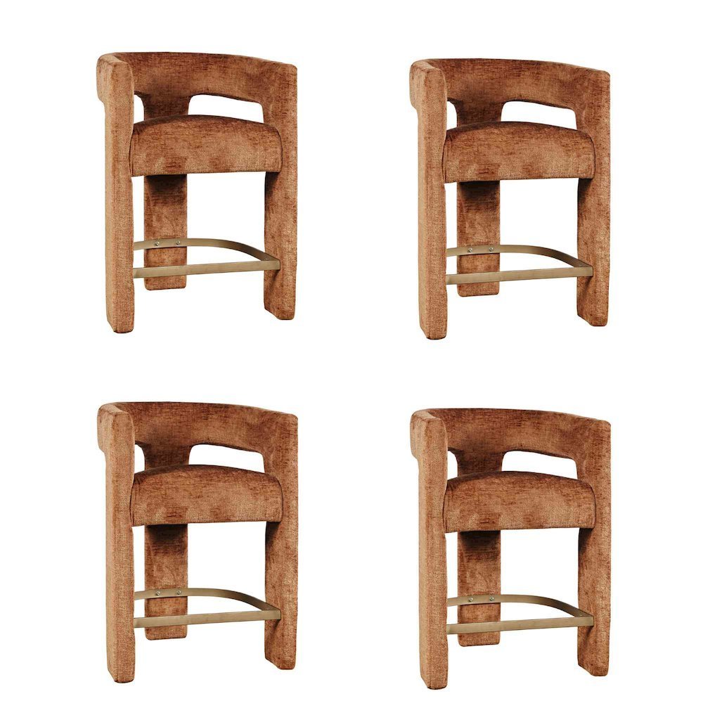 Modern Upholstered Counter Stool, Iron Frame, Rust, Set of 4. Picture 1