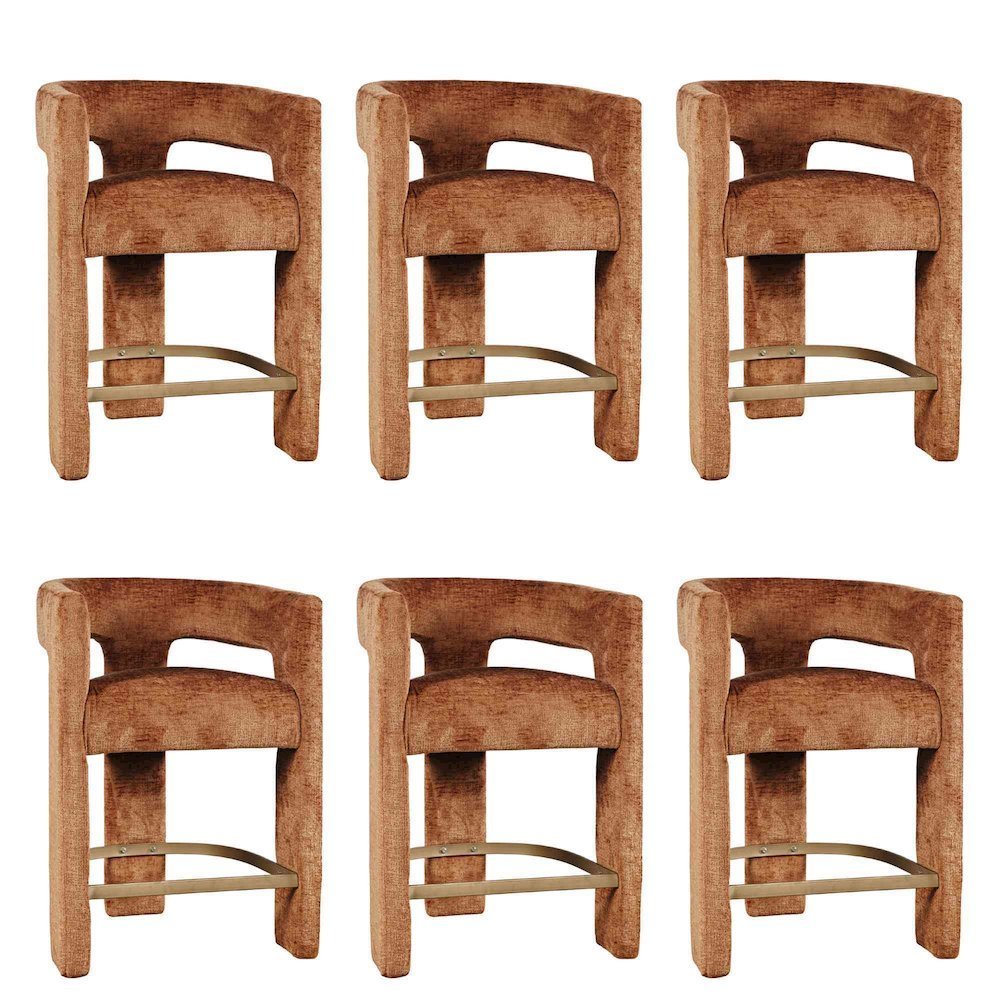 Modern Upholstered Counter Stool, Iron Frame, Rust, Set of 6. Picture 1