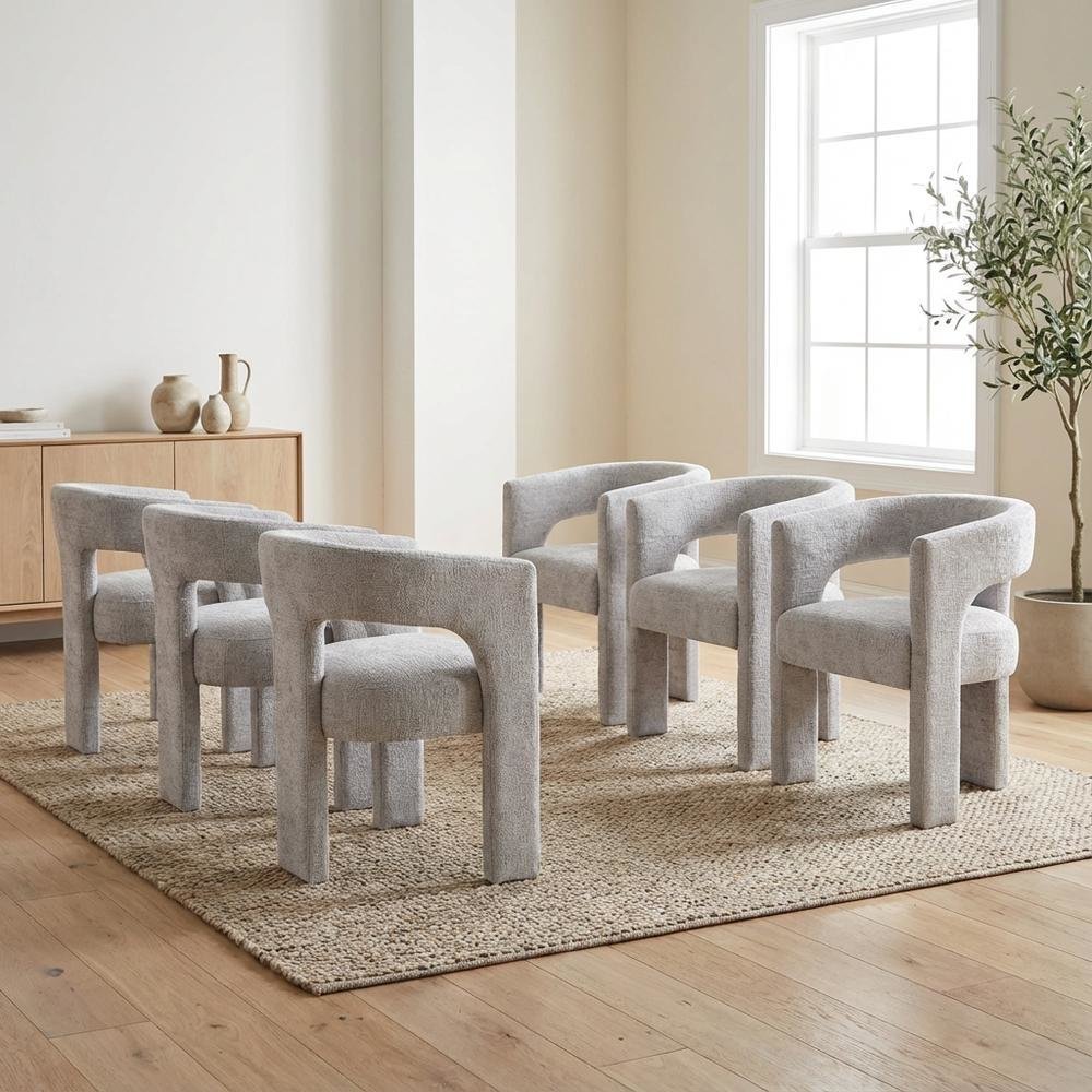 Gwen Modern Luxury Jacquard Fabric Sculpture Armchair - Set of 6. Picture 9
