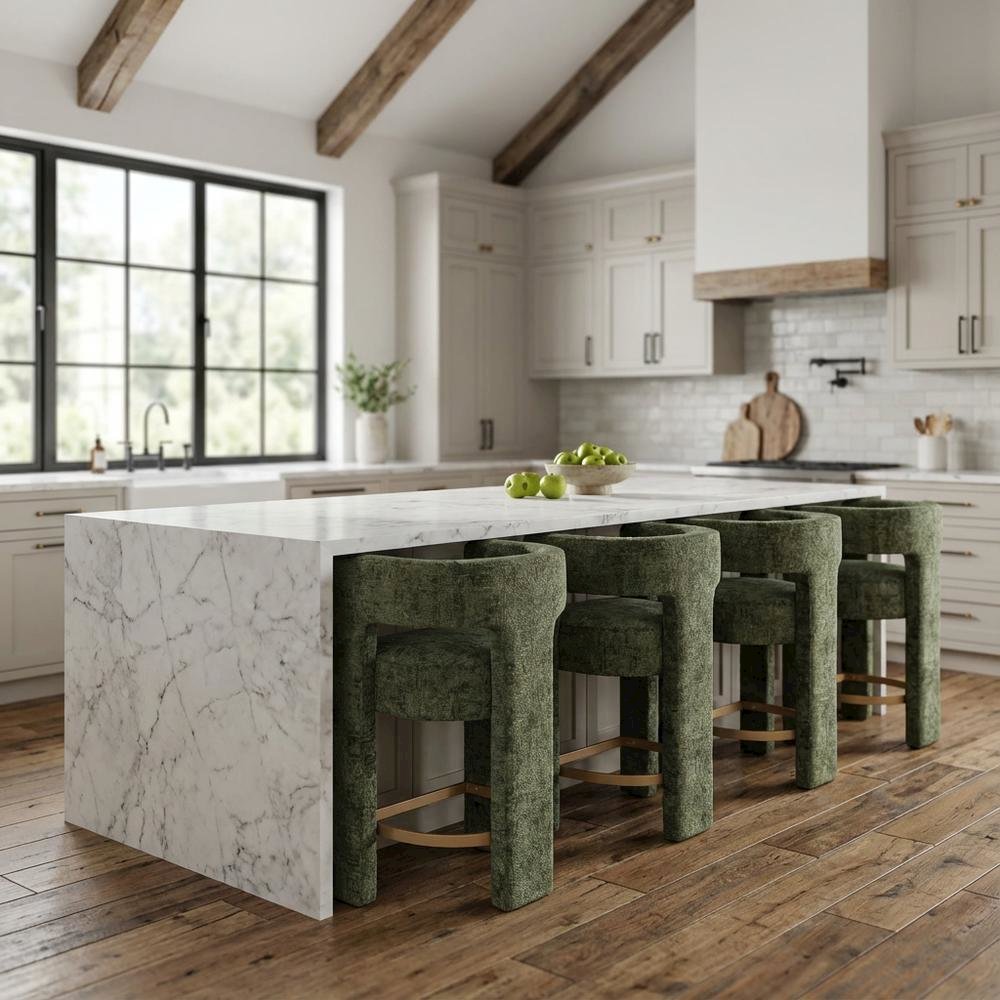 Gwen Modern Luxury Jacquard Fabric Sculpture Counter Stool - Set of 6. Picture 2