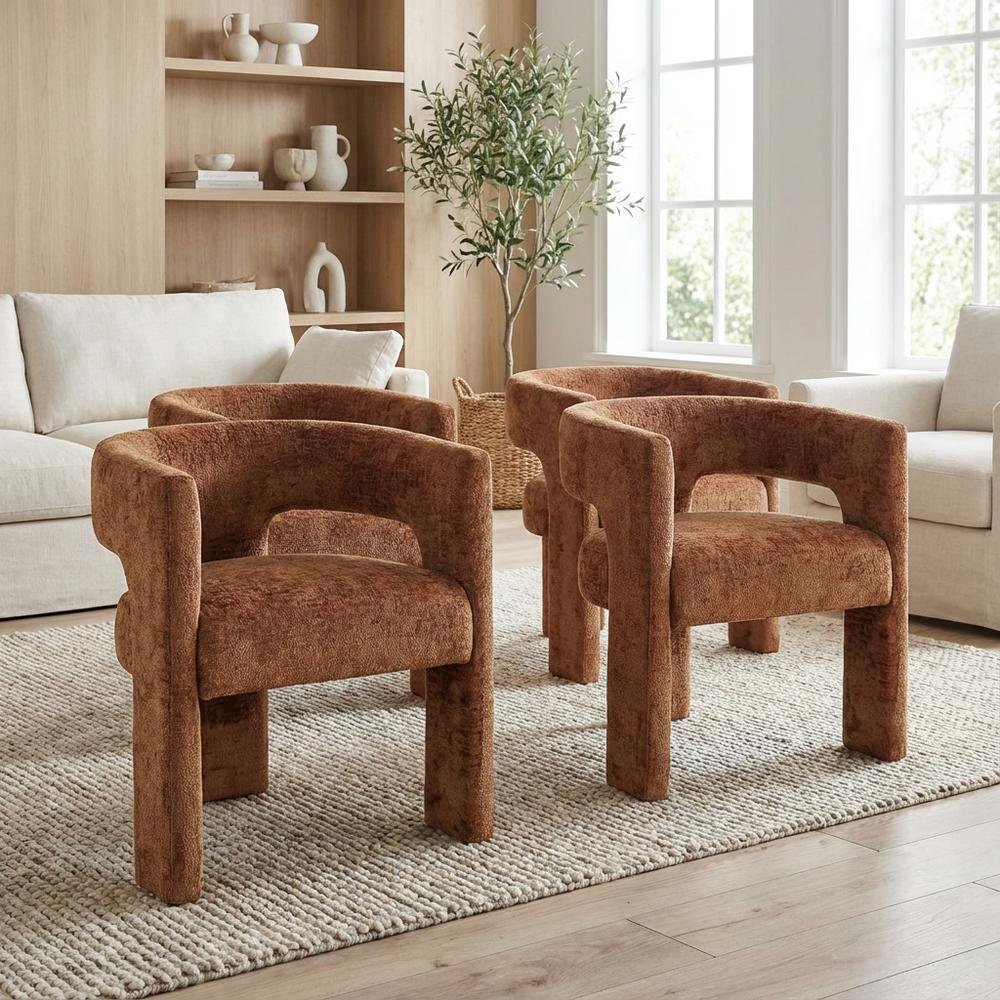 Gwen Modern Luxury Jacquard Fabric Sculpture Armchair - Set of 4. Picture 2